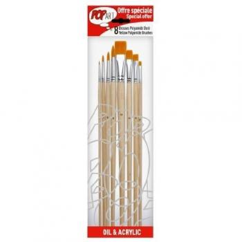 Pébéo 950263 Pochette de 8 Pinceaux Manche Court Synthetic Noir