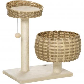 PawHut Árbol para Gatos Mediano con Cesta de Mimbre y Rascador de Sisal