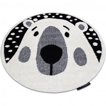 Alfombra Joy Círculo con Oso Teddy – 120 cm, Vellón Negro y Crema
