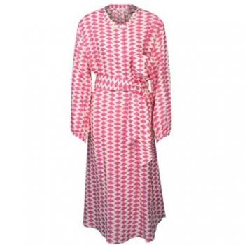 Curvy Langarm Sommerkleid mit Kragen und geometrischen Mustern in Pink, Größe 48