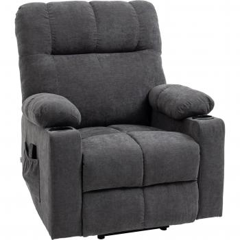 HOMCOM Relaxsessel elektrisch mit Aufstehhilfe, Massagefunktion und Heizfunktion, Dunkelgrau Flanell
