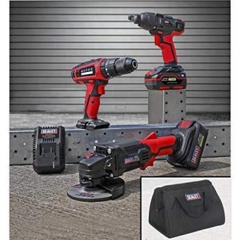 Sealey CP20VCOMBO1 20V Cordless Hammer Drill/Impact Wrench/Angle Grinder Combo Kit