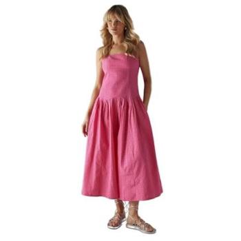 Drop‑Waist Pink Seersucker Gingham Dress (Midi)