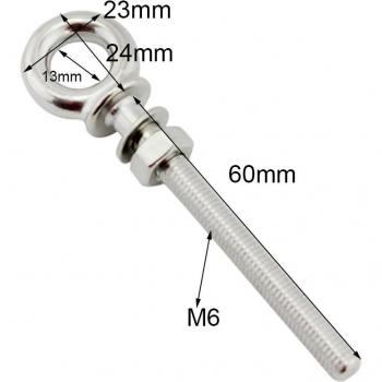 Marine 316 Stainless Steel Ring Screw Eye Bolt M6 * 60