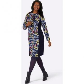 Jersey‑Kleid – Marine‑Limone Print – Größe 36 – Damen (Inspirationen)