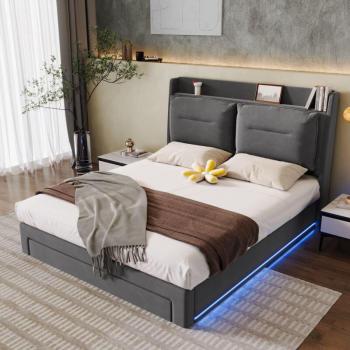 LED-beleuchtetes Bett mit Aufbewahrung