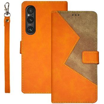 Funda Amarilla IDEWEI para Sony Xperia 1 V, Estuche de Cuero con Ranuras para Tarjetas y Soporte