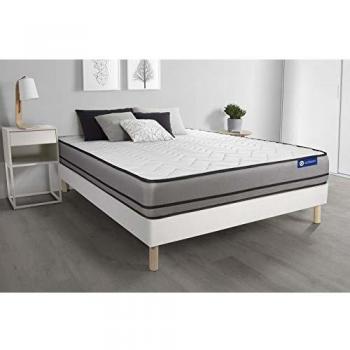 Actisom Matelas ACTILATEX 180x200cm 2 Faces à MÉMOIRE DE Forme + Latex 3 zones de Confort + sommier KIT Blanc