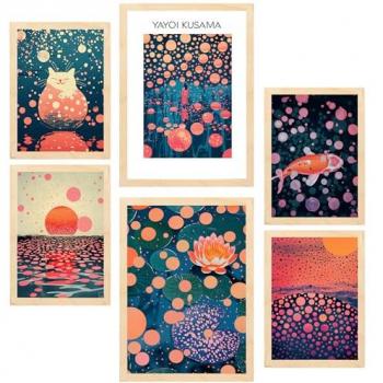 Set de 6 Cuadros Yayoi Kusama Atardecer Japonés A3 y A4