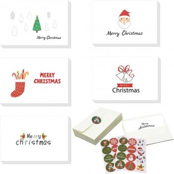 Santa Claus Cartoon Christmas Card Set with Envelopes and Stickers