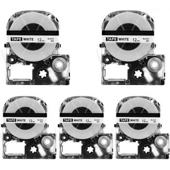 Replacement Label Tapes for Epson LabelWorks LW300 LW400 LW500 LW700 5 Pack Black on White 1/2 Inch x 26.2