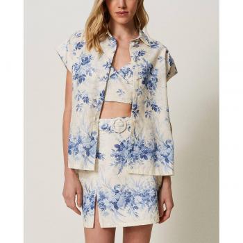 Camicia Donna TWINSET Stampa a Fiori in Misto Lino 44