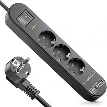 DeleyCON 3,0m 3-fach Steckdosenleiste mit USB-Anschlüssen
