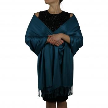 Pfau‑Schal aus feiner Pashmina, handgefertigt
