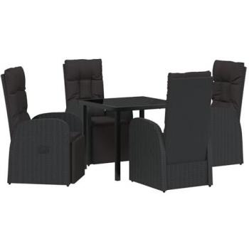 Groupe de meubles de jardin 5 pièces avec accoudoirs noirs poly rattan