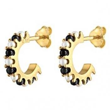 Orecchini Creoli Eleganti in Argento 925 con Perle Bianche e Nere