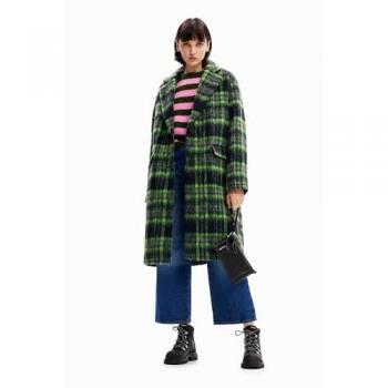 Abrigo de paño largo a cuadros para mujer Desigual Napoles, color azul, talla XL