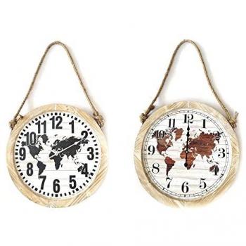 Horloge Murale Design Antique Noir MDF 50x4x50 cm Corde en Bois