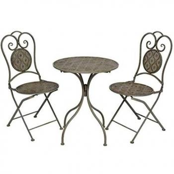 VidaXL Set da Bistro in Acciaio Grigio 3 pezzi con Tavolo Rotondo e Sedie Pieghevoli