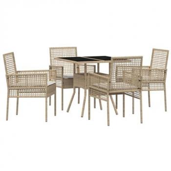 Table et chaises jardin 5 pièces – Beige Poly Rattan