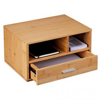Natural Bamboo Desk Organizer, 2 Compartments & 1 Drawer, HxWxD: 22 x 40 x 31 cm