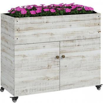 Hochbeet mit Schublade aus Hartholz – 110×50×95 cm, Weiß
