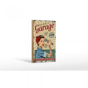 Pinup Holzschild Retro Willkommen 12x18 cm Garage Service