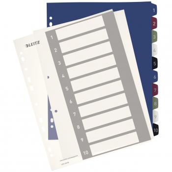 Leitz Intercalaires 1-10, Imprimable sur PC, A4, Plastique Ultra-Résistant, Extra-Large, Blanc/Multicolore, Style, 12370000