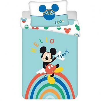 Parure de lit enfant Mickey Disney arc-en-ciel, tissu 100% coton, 100x135 cm et 40x60 cm