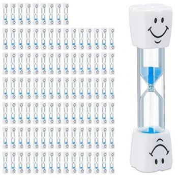 Set Clessidre Denti Bambini 100, Orologio 3 Minuti Silenzioso, Vetro e Sabbia, Bianco/Blu