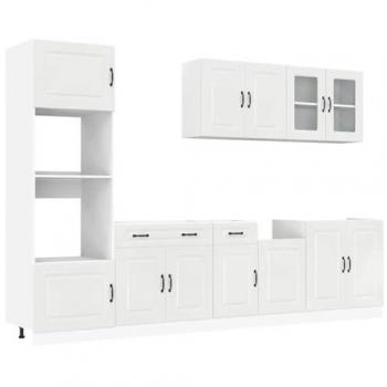 Kalmar 7-Piece High Gloss White Kitchen Cabinet Set Engineered Wood