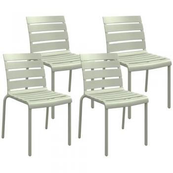 Set de 4 chaises de jardin vert – Empilables, assise et dossier en lattes