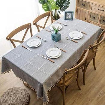 Lifetooler Nappe de Table Lavable en Coton et Lin – Rectangulaire, Gris à Carreaux, 140×180 cm – Anti-Poussière