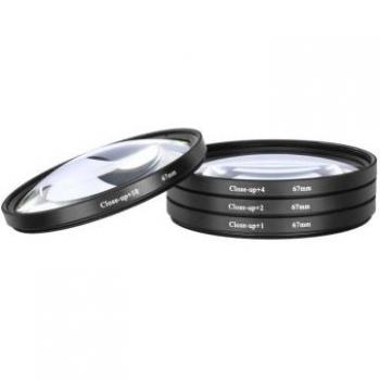 Close-up photography filter set with +1, +2, +4, and +10 magnification levels