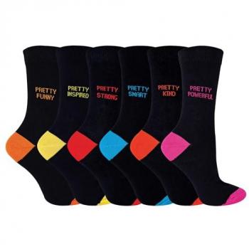 Sock Snob Damen Socken 6er Pack fröhliche bunte Socken Schwarz EU 37-39,5