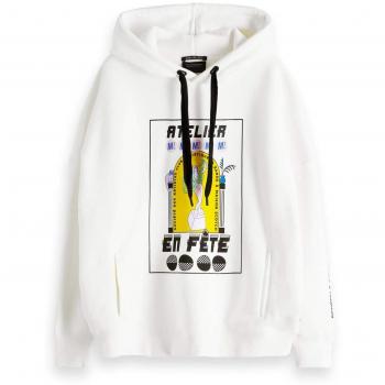 Scotch & Soda Maison Damen Hoodie mit Kunstwerken, Off White, Größe L
