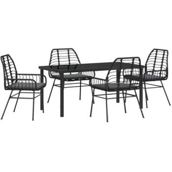 VidaXL Gartenmöbel 5-teilig mit Kissen Schwarz Poly-Rattan