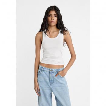 Stradivarius Geripptes Racerback-Top Weiß L
