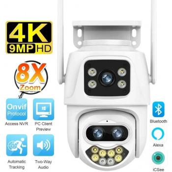 Telecamera di Sicurezza WiFi 9MP 4K con Zoom 8X e Doppio Schermo