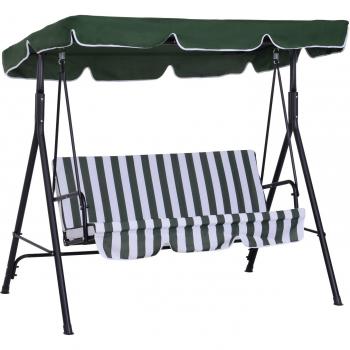 Baloiço de Aço Verde com Toldo Ajustável e Almofadas para Jardim