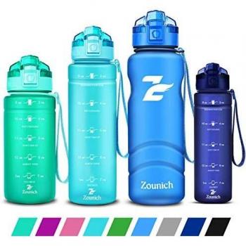 ZOUNICH Sports Water Bottle Adults Gym School Running Travel Girls Boys Filter Reusable