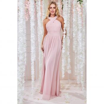 Goddiva Halter Neck Chiffon Maxi Dress -Lightpink