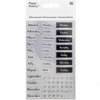 Silicone Tampon Calendrier Italique Jours/Mois 9,5 x 15 cm