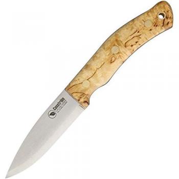 Birch‑Curly Scandi Grind 14C28N Fixed Edge Weapon