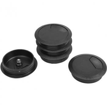 5 Pcs Black 70mm Round Plastic Desk Cable Hole Plugs