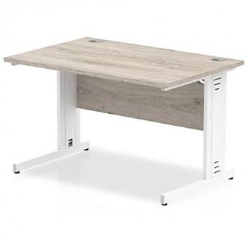 Impulse 1000x800mm Straight Desk with Grey Oak Top and White Cable Management Leg