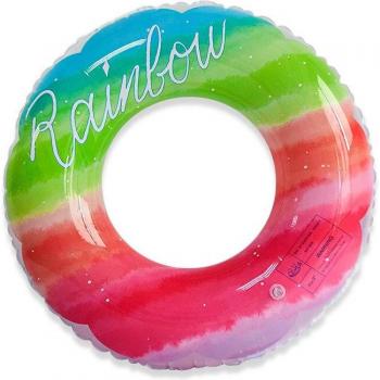Inflatable Rainbow Pool Ring with Handle