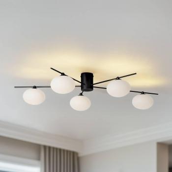 Lindby Valisa Black 5-Bulb Dimmable Ceiling Light with Glass Design