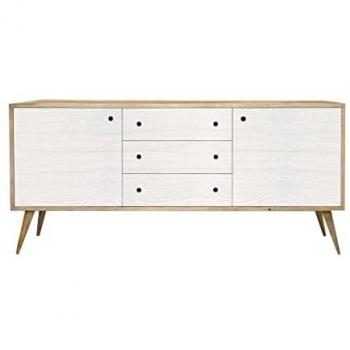 Mobile Base in Abete Spazzolato Naturale e Bianco per Cucina e Soggiorno 185x50x84 cm
