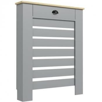 Grey Horizontal Slat Radiator Cover with Drawer, 78cm